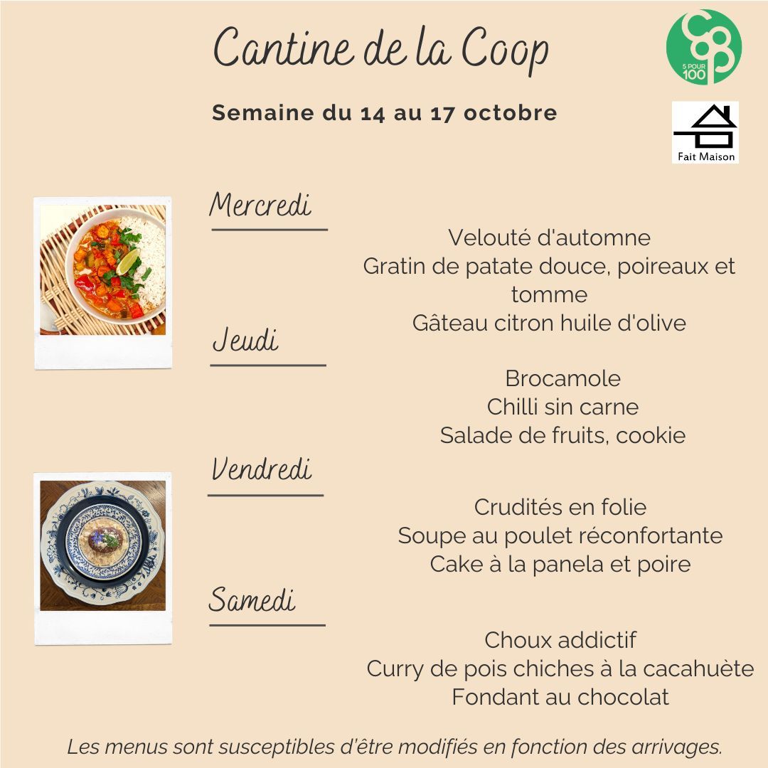Menu de la semaine suivante