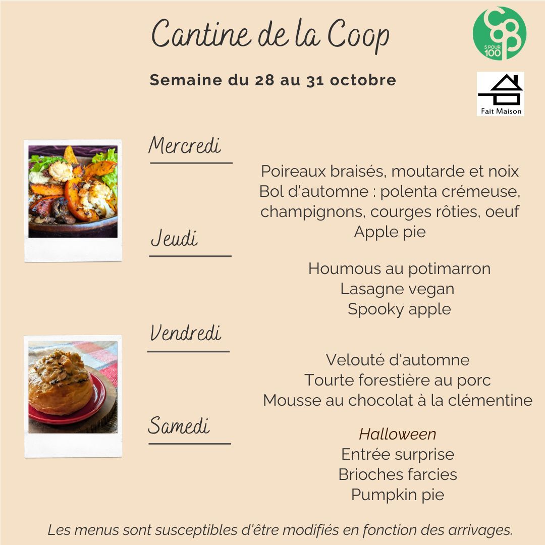 Menu de la semaine suivante